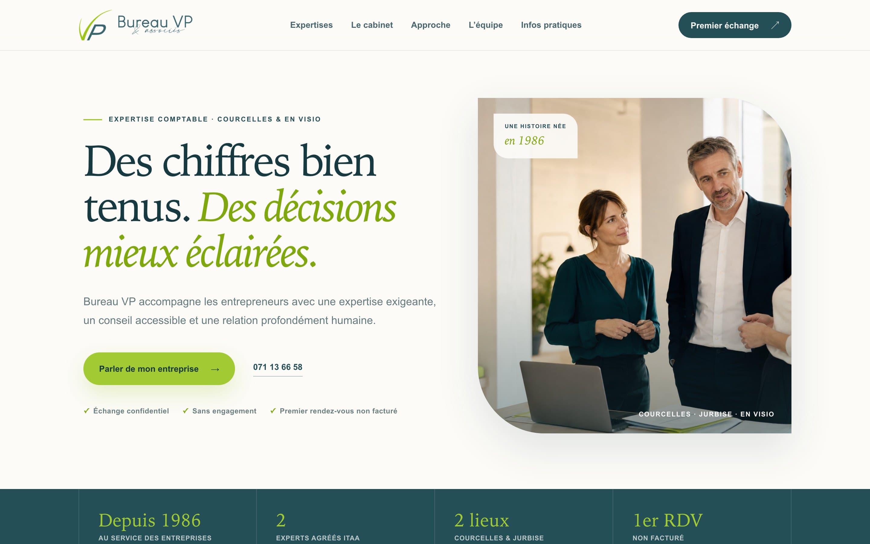 Page d’accueil du site Bureau VP et associés sur ordinateur