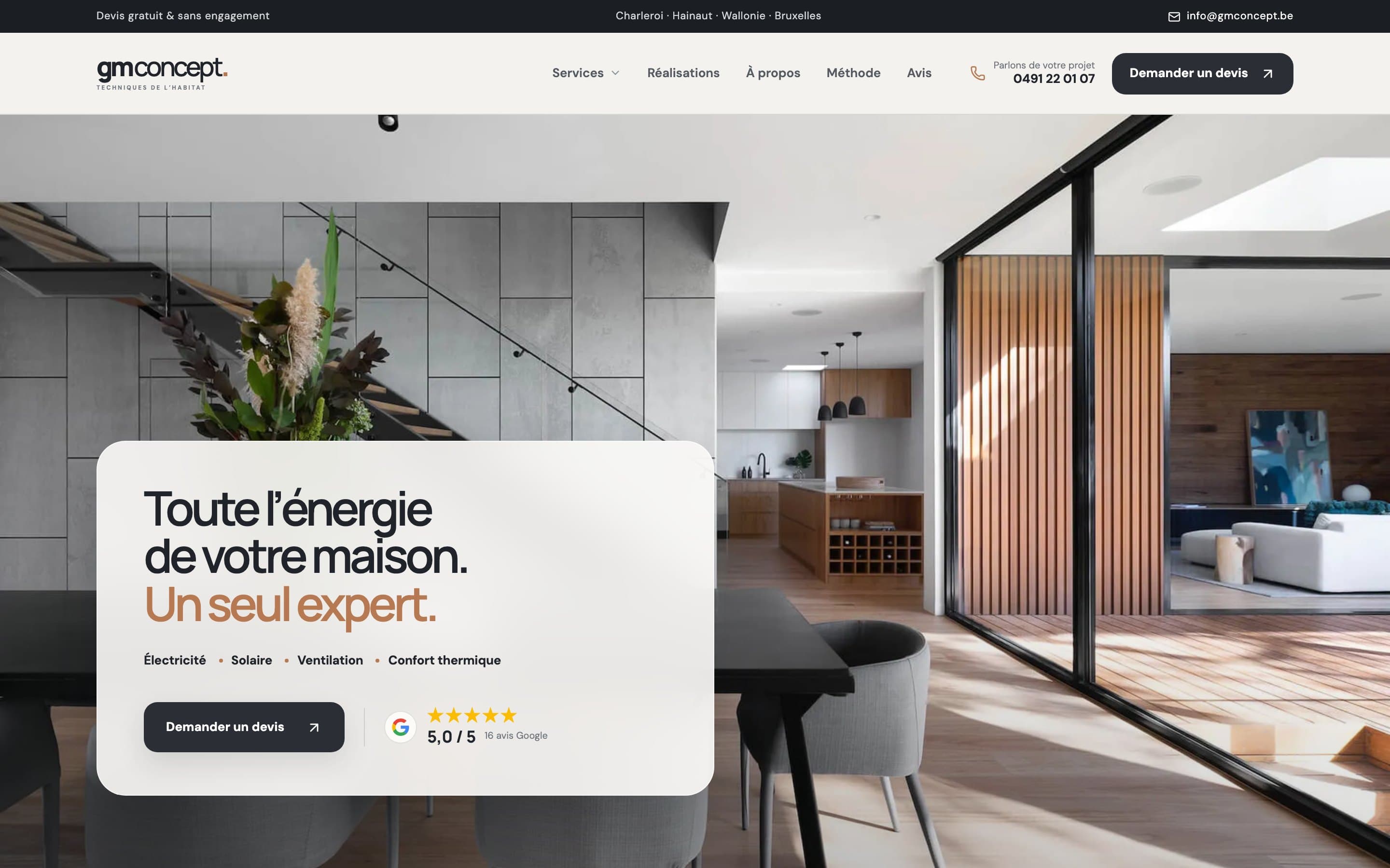 Page d’accueil du site GM Concept sur ordinateur