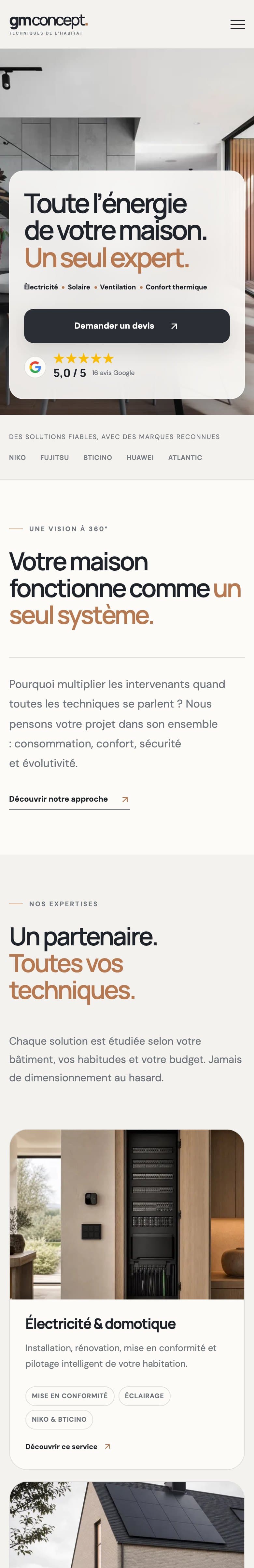 Page d’accueil du site GM Concept sur téléphone